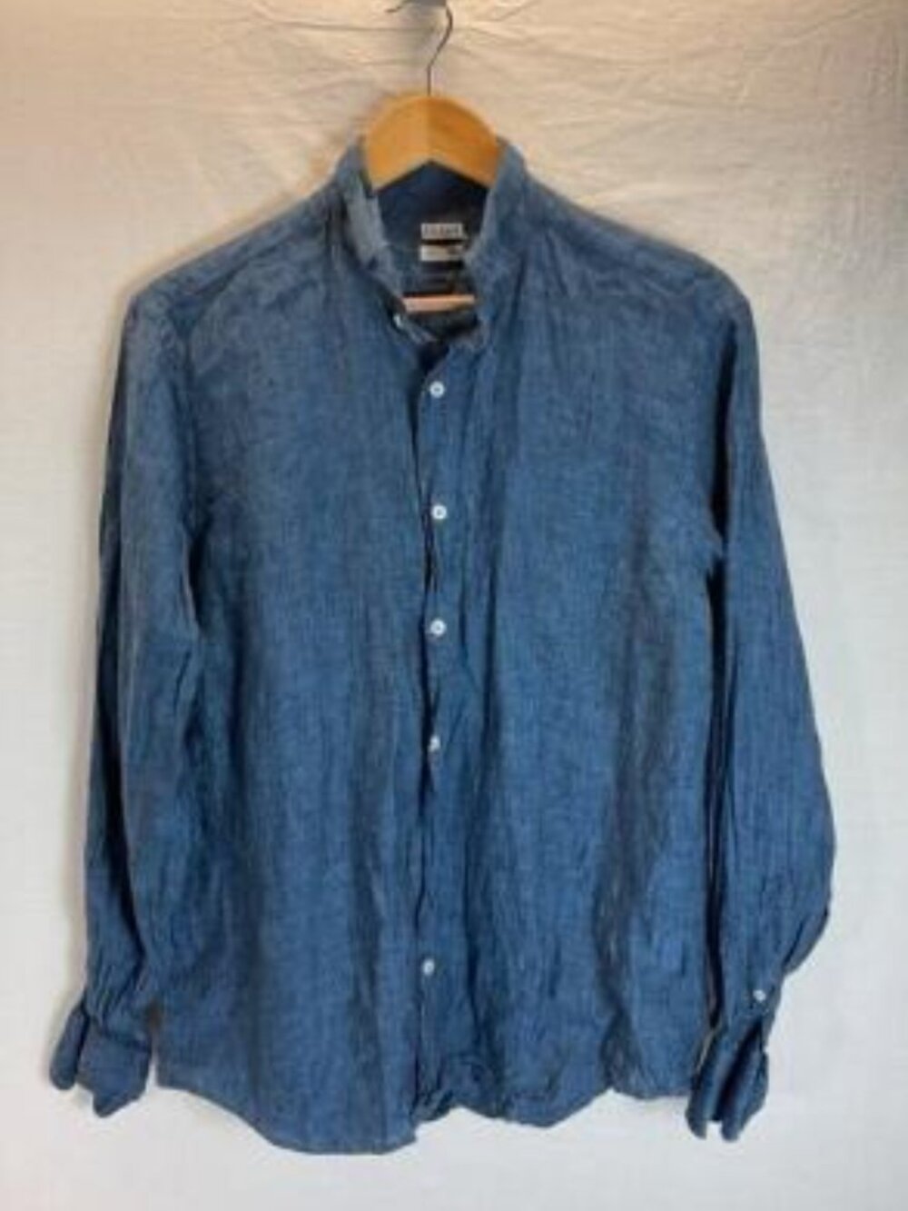 Spada Lino 100% Linen Long Sleeve‎ Denim Blue chambray Shirt Size 16/41